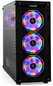 Корпус ExeGate [i3 BASE] (ATX, без БП, с окном, 1*USB+1*USB3.0, аудио, 4 вент. 12см с RGB подсветкой)  EX294967RUS