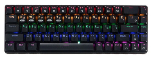 Беспроводная клавиатура механическая Gembird KBW-G500L, 68кл, Rainbow, синие свитчи, BT 5.0/радио/USB, черная