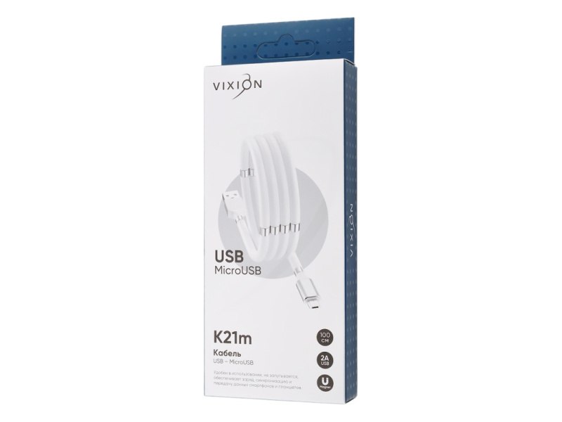 USB кабель micro USB 1м VIXION (K21m) самосворачиваемый (белый) (GS-00009224)