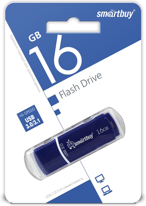 Носитель информации 16Gb, USB 3.0/3.1 Smartbuy Crown (SB16GBCRW-Bl), Тёмно-Синий