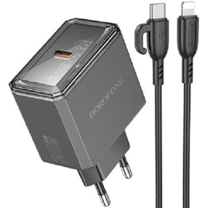 СЗУ Borofone BAS31A, Treasure,1 Type-C, 35Вт, PD, QC, AFC, FCP, кабель Type-C, 8-pin, 1.0м, цвет: черный