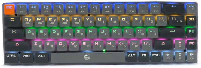 Беспроводная клавиатура механическая Gembird KBW-7, 68кл, низкий профиль, Rainbow, синие свитчи, BT 5.0/радио/USB, серая