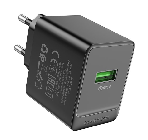 СЗУ Borofone BAS12A, Erudite, 1 USB, 18Вт, QC, FCP, AFC, цвет: чёрный