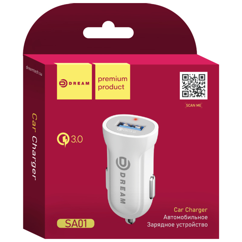 АЗУ DREAM SA01 QC3.0 2.4A белый (175101)