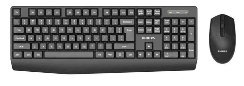 Беспроводной комплект Philips SPT6337B, 2.4 GHz 104 клав/3 кнопки, 1600dpi, русская заводская раскладка, чёрный