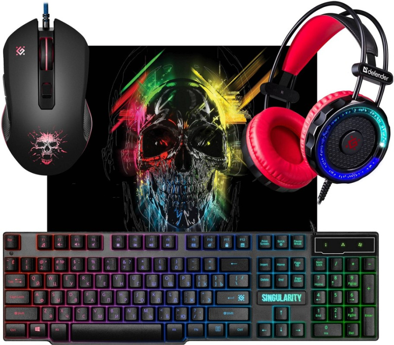 Комплект игровой Defender Singularity MKP-118 мышь+клавиатура+гарнитура+коврик