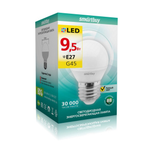 Лампа светодиодная Шарик (G45) 9.5Вт E27 3000K SmartBuy (SBL-G45-9_5-30K-E27)