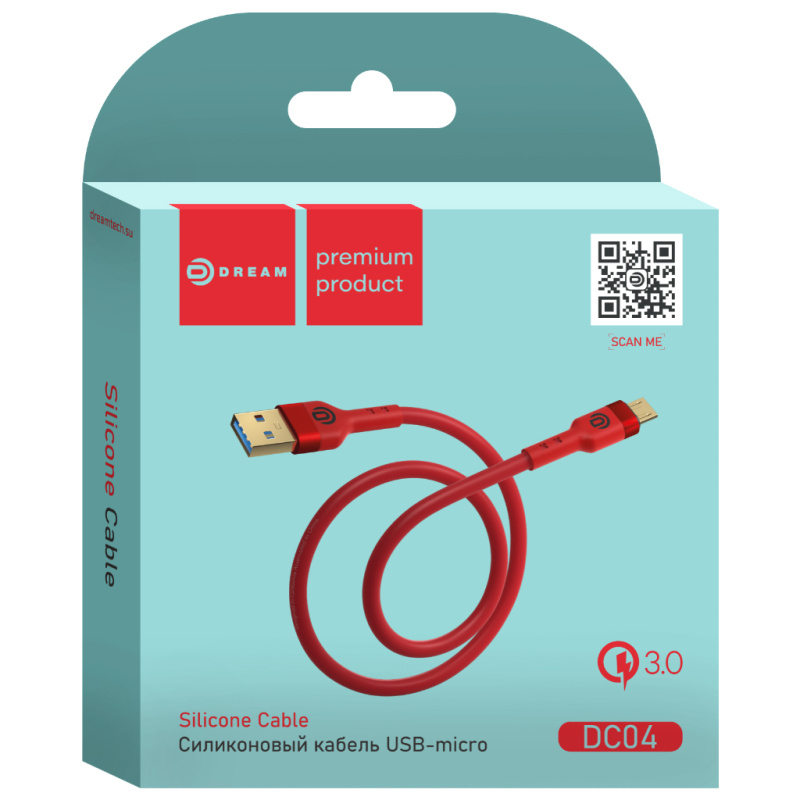 USB кабель micro USB 1.0м DREAM DC04 QC3.0 1M (силиконовый) красный (175097)