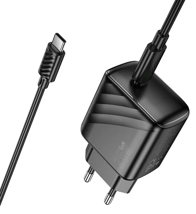 СЗУ HOCO CS24A, Puerto, 1 Type-C, PD 25Вт, кабель Type-C 1.0м, цвет: чёрный