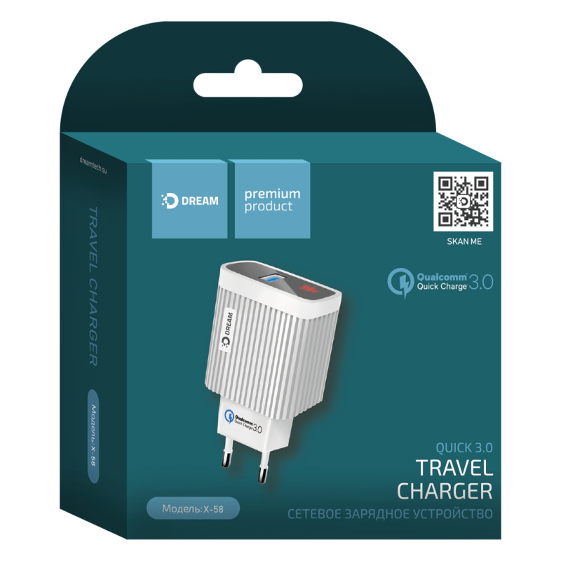 СЗУ DREAM X58 Qualcomm QC3.0 USB 2.4A белый (175012\173888)