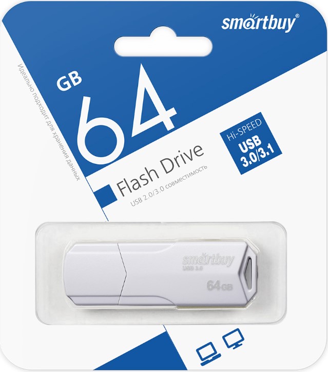 Носитель информации 64Gb, USB3.1 SmartBuy Clue (SB64GBCLU-W3) белый