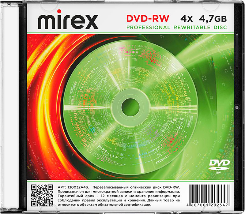 Диск DVD-RW 4.7Gb Mirex 4X Slim Case (1) (UL130032A4S)