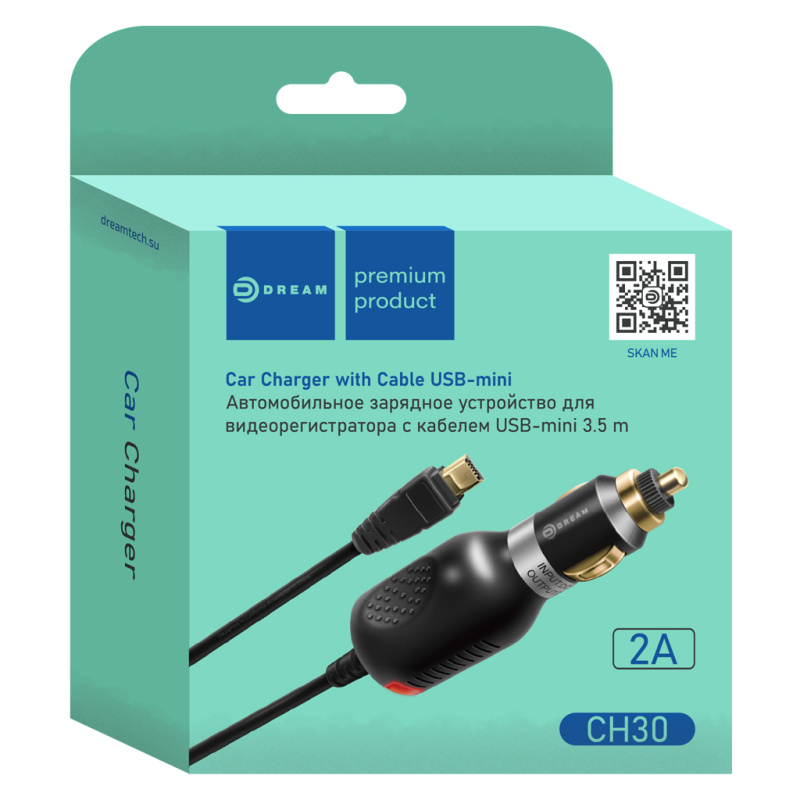 АЗУ DREAM CH30 2A (miniUSB, 3.5M) черный (123130)