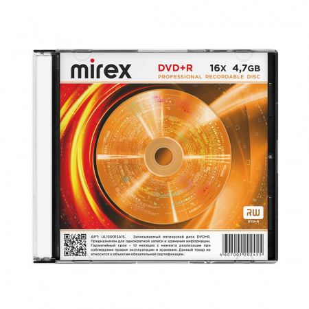 Диск  DVD+R 4,7Gb Mirex 16x Slim (1 диск)