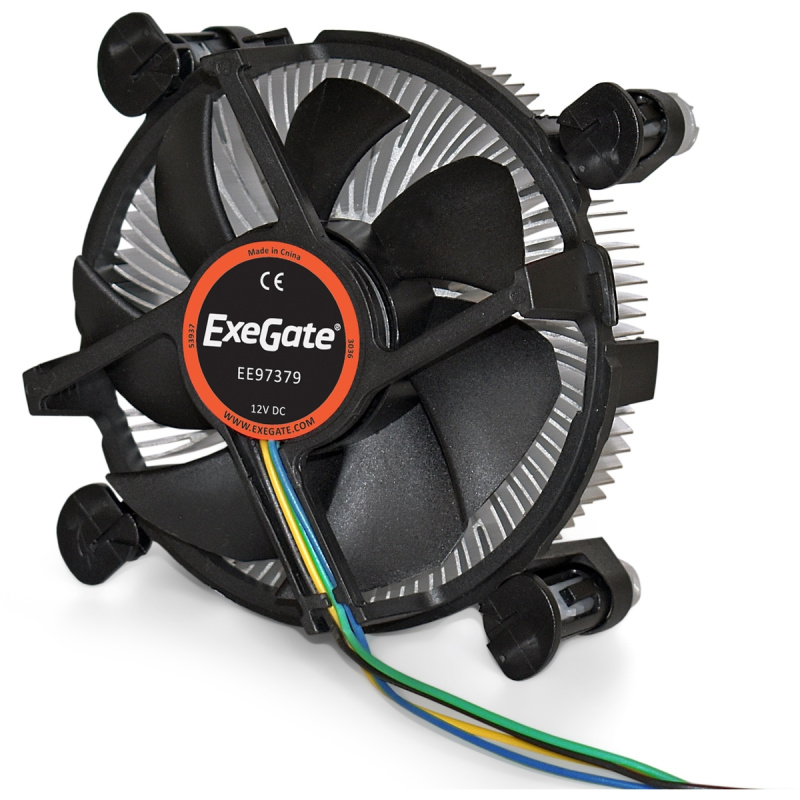 Кулер ExeGate EE97379 (Al, LGA775/1150/1151/1155/1156/1200, TDP 65W, Fan 92mm, 2400RPM, Hydro bearing, 4pin, 23db, 189г, на защелках, с термопастой, R