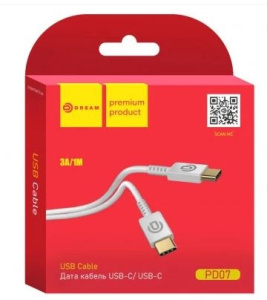 USB кабель Type-C - Type-C 1.0м DREAM PD07 3A 1M белый (175121)