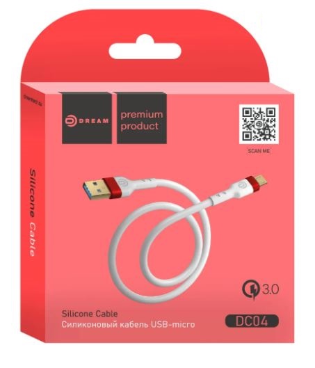 USB кабель micro USB 1.0м DREAM DC04 QC3.0 1M (силиконовый) Белый  (175091)