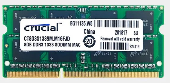 Память для ноутбука SO-DIMM DDR-III 8192Mb PC3-10600(1333Mhz) Crucial (CT8GG3S1339M.M16FJD), 1.5V