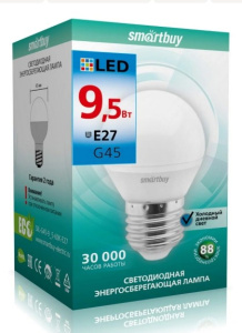 Лампа светодиодная Шарик (G45) 9.5Вт E27 6000K SmartBuy (SBL-G45-9_5-60K-E27)