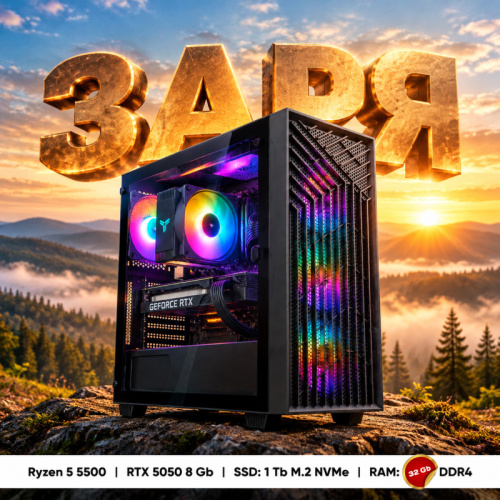 Игровой компьютер "Заря Плюс"/AMD Ryzen 5 5500 6*3.6 ГГц/8Gb RX5050/16GB DDR4/1000Gb SSD/550w/ARGB Игровой компьютер "Заря Плюс"/AMD Ryzen 5 5500 6*3.6 ГГц/8Gb RX5050/16GB DDR4/1000Gb SSD/550w/ARGB