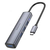 Концентратор Borofone DH12, Smart 4-in-1, 4 гнезда, 4хUSB 3.0, кабель Typ-C 0.2м, цвет: серый