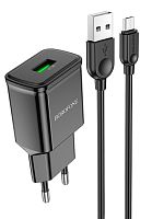 СЗУ 1 USB Borofone BA59A, Heavenly, 3000mA, 18Вт, QC3.0, кабель микро USB, цвет: чёрный