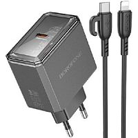 СЗУ Borofone BAS31A, Treasure,1 Type-C, 35Вт, PD, QC, AFC, FCP, кабель Type-C, 8-pin, 1.0м, цвет: черный