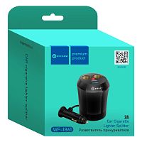 Разветвитель прикуривателя DREAM WF-1861 2A 0.6M (2 гнезда, 2USB) черный (175027)