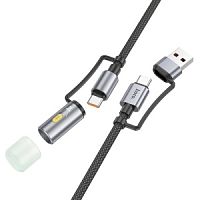 USB кабель TypeC-TypeC-фонарик 1.2м HOCO U138, 3A, 60Вт, цвет: чёрный
