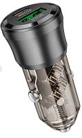 Автомобильное зарядное устройство Borofone BZ25, Journey, 1 USB, Type-C, 20Вт, PD20W/QC3.0/FCP/AFC, цвет: чёрный, прозрачный