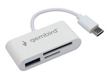 Картридер Gembird FD2-MSD-2, Type-C (OTG), 3в1: SD, TF (MicroSD), USB2.0, кабель 10см, белый